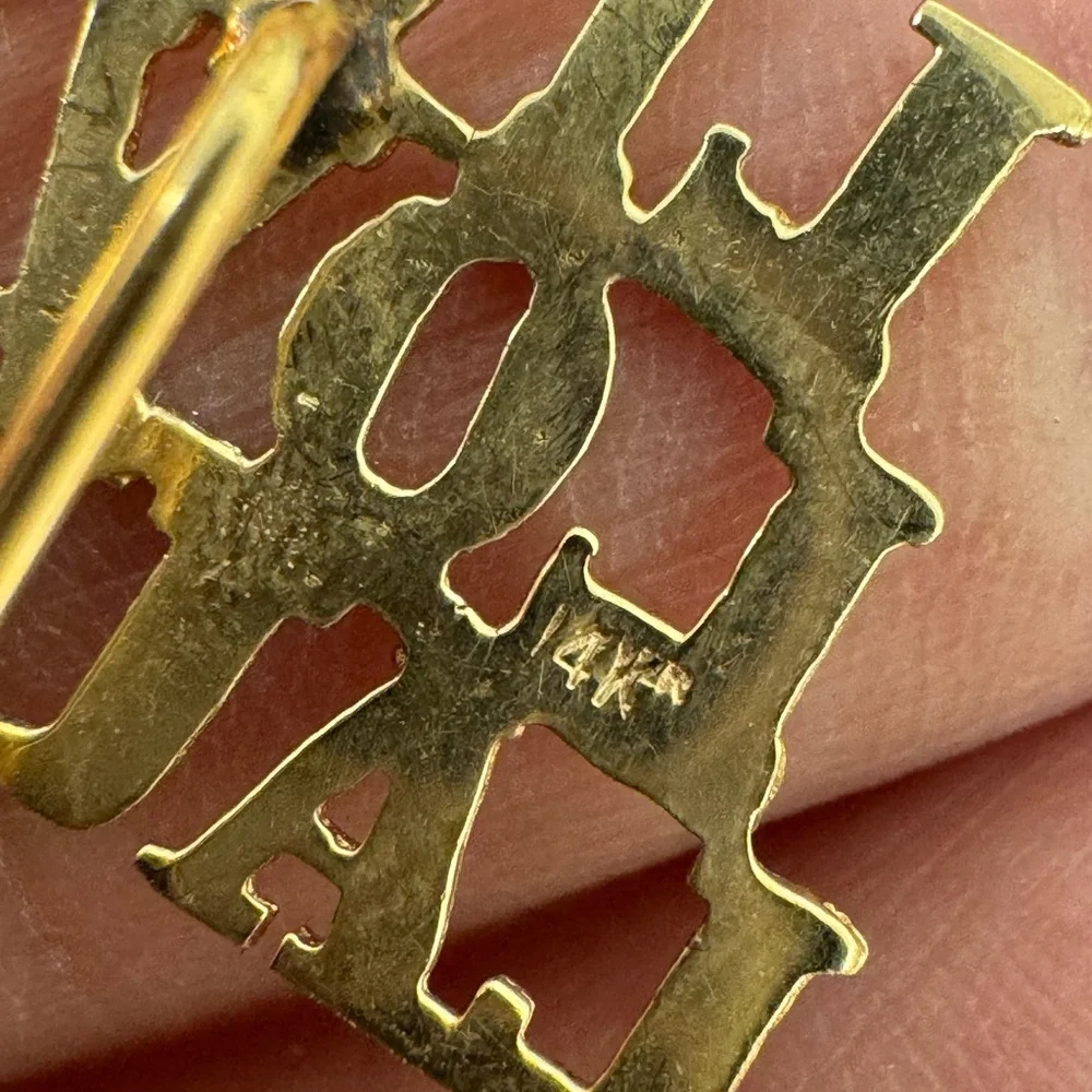14K solid yellow Gold 'Live Love Laugh' Stick Pin